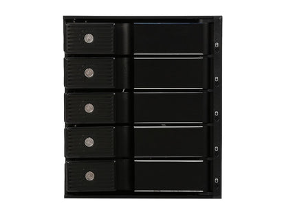 Athena Power BP-TLA3051SAC 3.5" HDD Trayless Hot-Swap Backplane Module Converts 3 X 5.25" to 5 X 3.5" SAS/SATA 6Gb/s HDD (Vertical) - Aluminum Cage & Tray w/ Security Keylock, 80mm Fan & LED Indicator - OEM