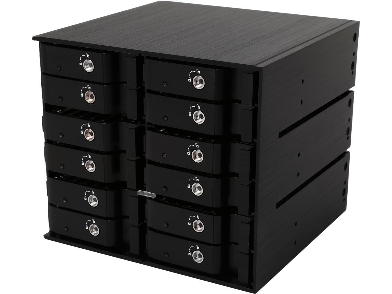 Athena Power BP-SAC31225AVL 2.5" HDD/SSD Hot-Swap Backplane Module Converts 3 X 5.25" to 12 X 2.5" SAS/SATA 6Gb/s HDD/SSD - Aluminum Cage, Drive Tray & Bezel w/ Security Keylock, 80mm Fan & LED Indica - OEM