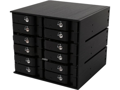 Athena Power BP-SAC31225AVL 2.5" HDD/SSD Hot-Swap Backplane Module Converts 3 X 5.25" to 12 X 2.5" SAS/SATA 6Gb/s HDD/SSD - Aluminum Cage, Drive Tray & Bezel w/ Security Keylock, 80mm Fan & LED Indica - OEM