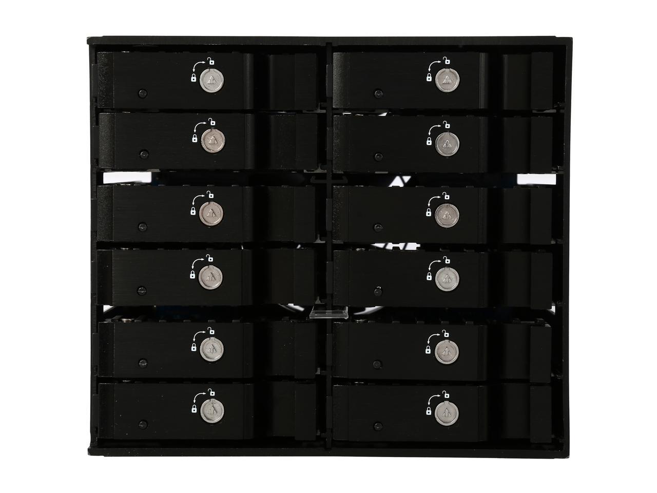 Athena Power BP-SAC31225AVL 2.5" HDD/SSD Hot-Swap Backplane Module Converts 3 X 5.25" to 12 X 2.5" SAS/SATA 6Gb/s HDD/SSD - Aluminum Cage, Drive Tray & Bezel w/ Security Keylock, 80mm Fan & LED Indica - OEM