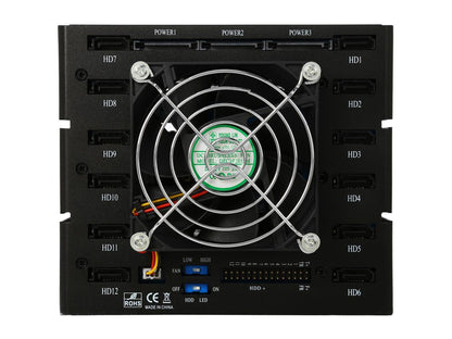 Athena Power BP-SAC31225AVL 2.5" HDD/SSD Hot-Swap Backplane Module Converts 3 X 5.25" to 12 X 2.5" SAS/SATA 6Gb/s HDD/SSD - Aluminum Cage, Drive Tray & Bezel w/ Security Keylock, 80mm Fan & LED Indica - OEM