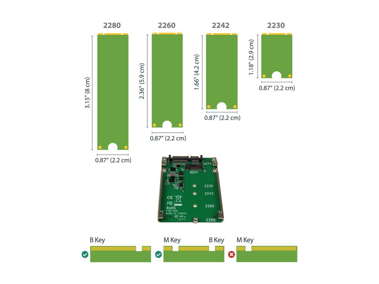 StarTech.com SAT32M225 M.2 SSD to 2.5in SATA Adapter Converter with Open Frame Housing and 7mm Height