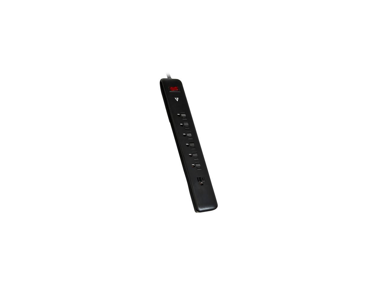 V7 7-Outlet Home/Office Surge Protector, 1200 Joules - Black (SA0716B-9N6)