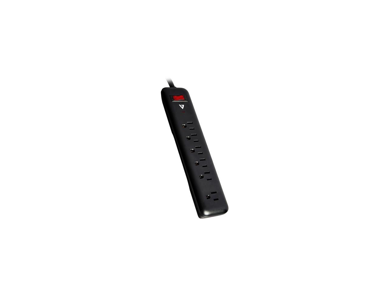 V7 6-Outlet Home/Office Surge Protector 900 Joules Black SA0614B9N6