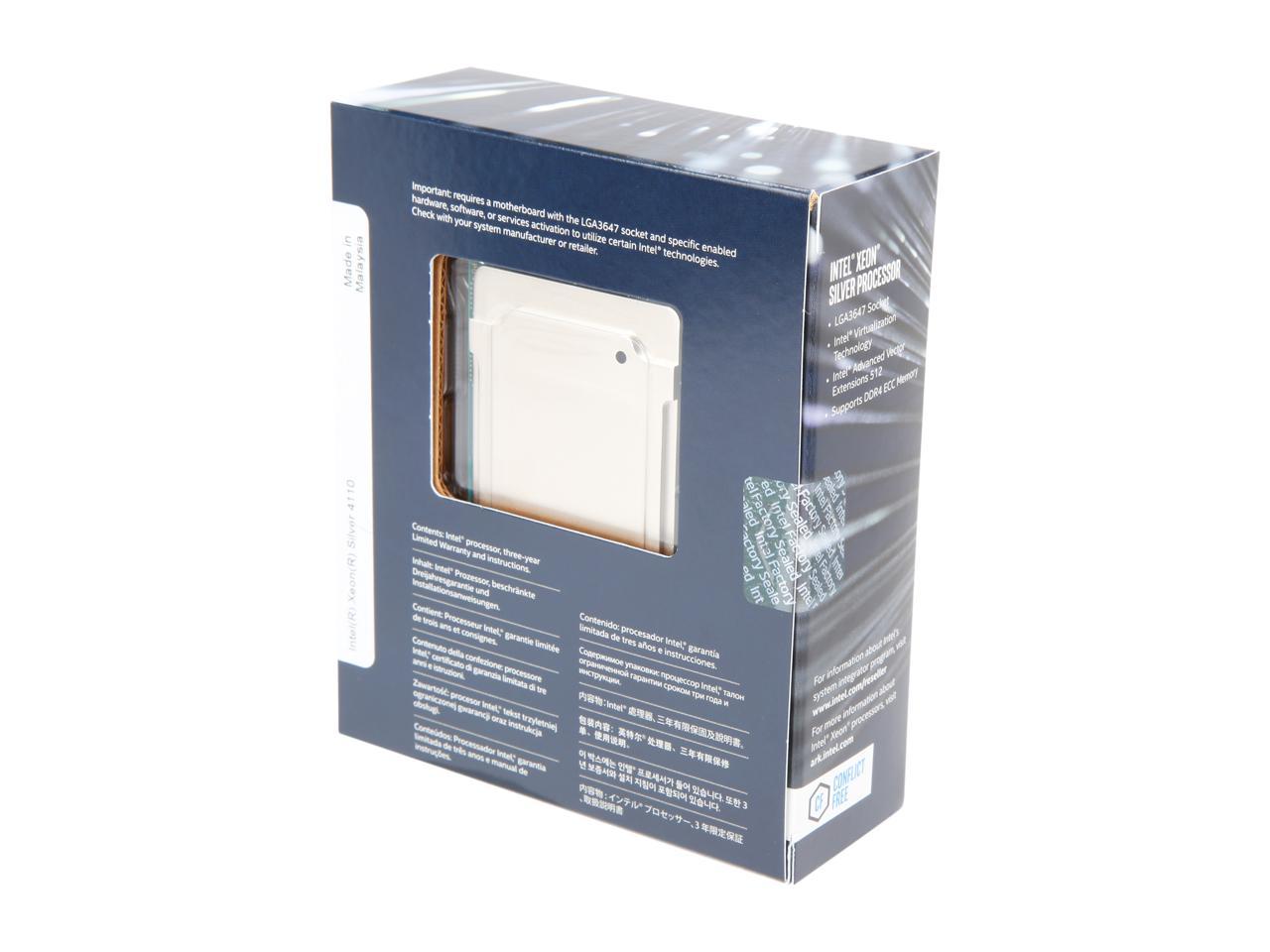 Intel Xeon Scalable Silver 4110 SkyLake 8-Core 2.1 GHz (3.0 GHz Turbo) LGA 3647 85W BX806734110 Server Processor