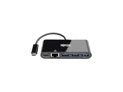 Tripp Lite USB-C to Ethernet Adapter with 3x USB-A, Gigabit, Thunderbolt 3—PD Charging, Black (U460-003-3AGB-C)