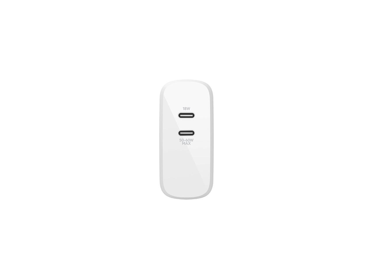 Belkin 68W Dual USB-C Wall Mount GaN Charger PD Power Delivery for iPhone Fast Charger, MacBook Pro Charger, iPad Pro, Pixel, Galaxy, and More (WCH003DQWH)