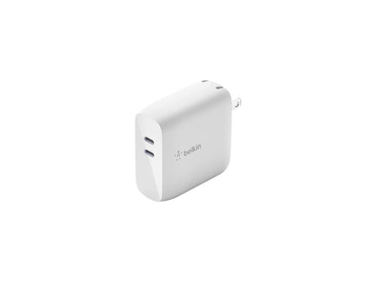 Belkin 68W Dual USB-C Wall Mount GaN Charger PD Power Delivery for iPhone Fast Charger, MacBook Pro Charger, iPad Pro, Pixel, Galaxy, and More (WCH003DQWH)