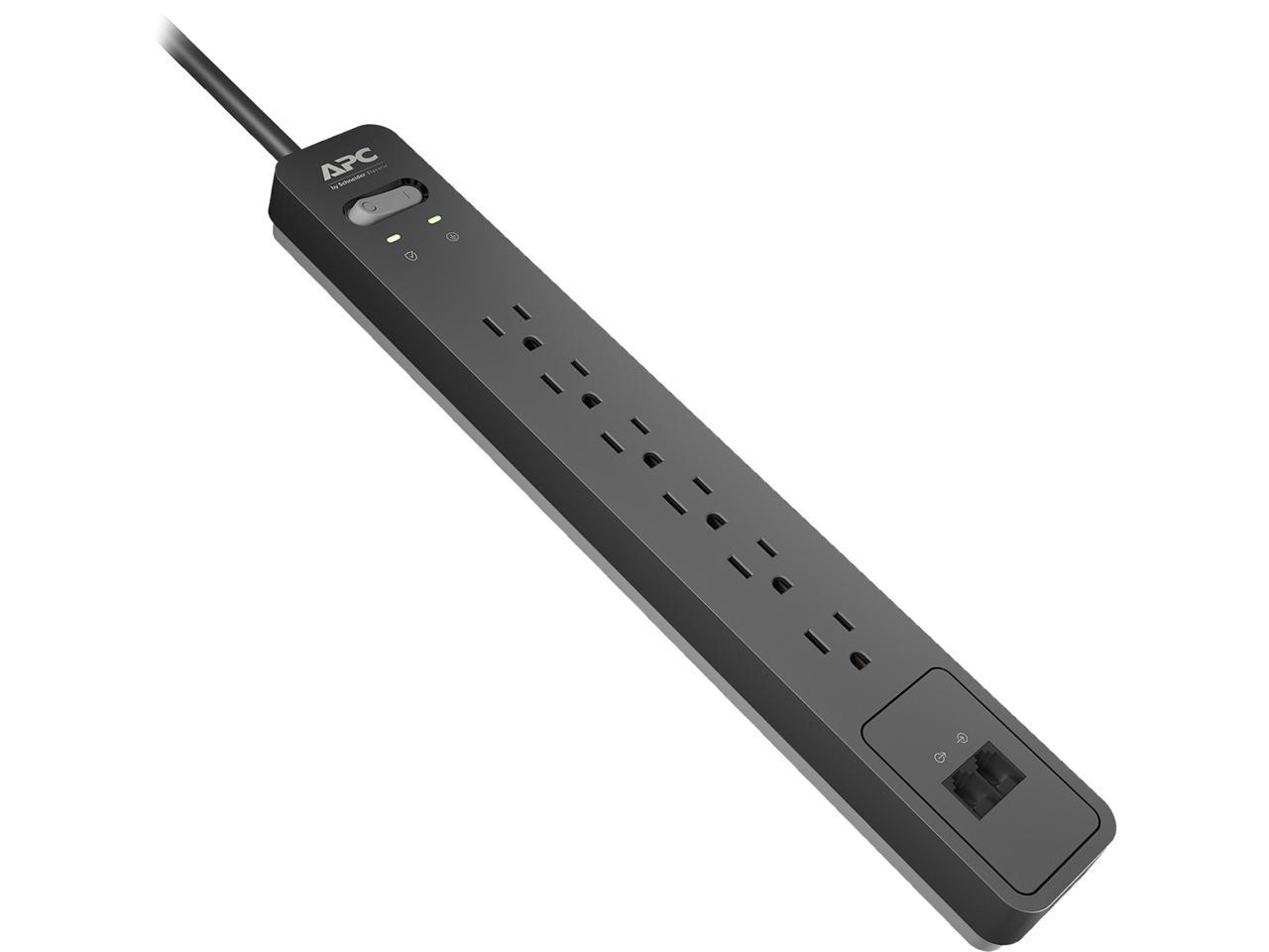 APC PE6T Essential 6-Outlet SurgeArrest w/ Phone Protection, Black
