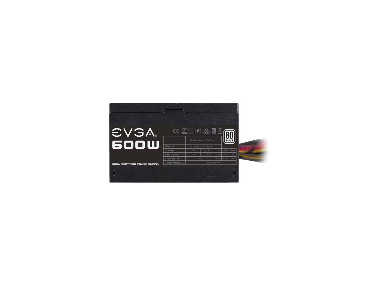 EVGA 600 W1 Power Supply 100-W1-0600-KR 600W 80Plus +12V 120mm Fan
