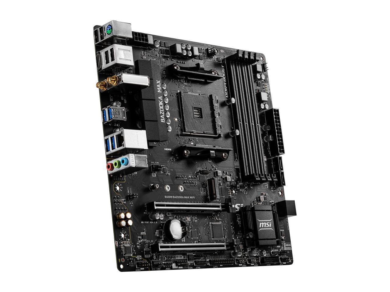 B450M BAZOOKA MAX WI-FI w/ DDR4-2666, 7.1 Audio, M.2, Gigabit LAN, 802.11ac