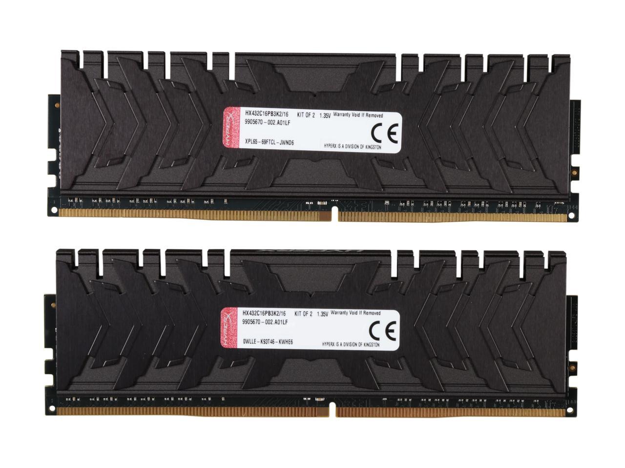 HyperX Predator 16GB (2 x 8GB) DDR4 3200 RAM (Desktop Memory) CL16 XMP Black DIMM (288-Pin) HX432C16PB3K2/16