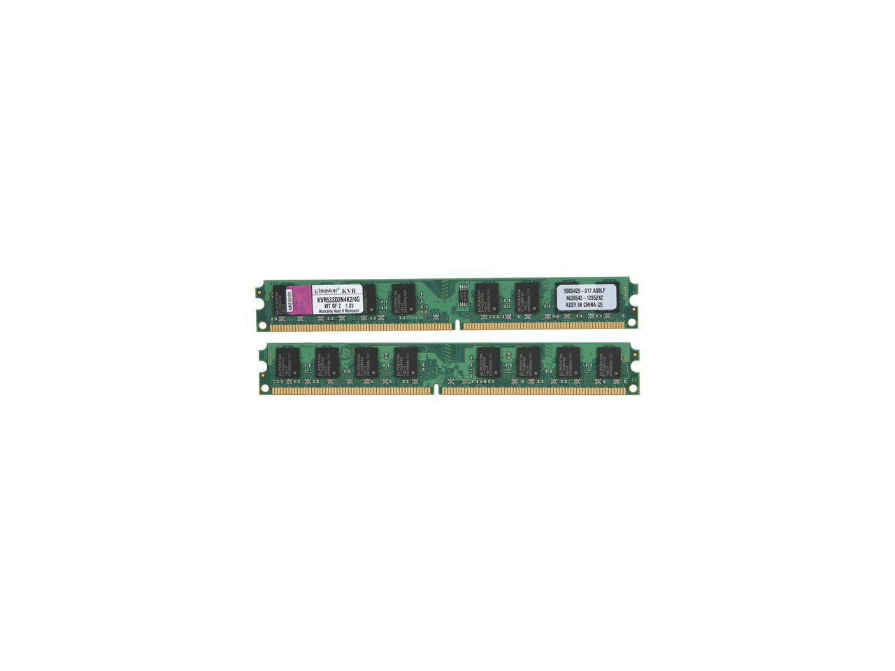 Kingston 4GB (2 x 2GB) 240-Pin DDR2 SDRAM DDR2 533 (PC2 4200) Dual Channel Kit Desktop Memory Model KVR533D2N4K2/4G