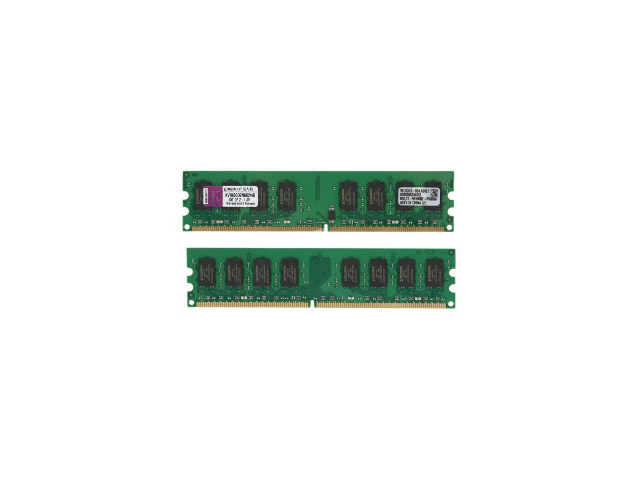Kingston ValueRAM 4GB (2 x 2GB) 240-Pin DDR2 SDRAM DDR2 800 (PC2 6400) Dual Channel Kit Desktop Memory Model KVR800D2N6K2/4G