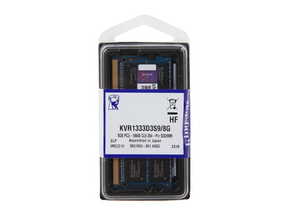Kingston 8GB 204-Pin DDR3 SO-DIMM DDR3 1333 Laptop Memory Model KVR1333D3S9/8G