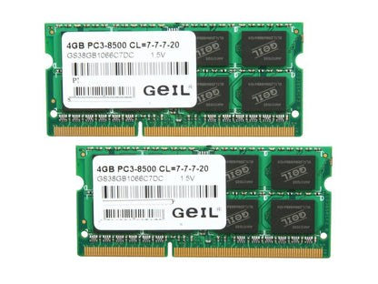 GeIL 8GB (2 x 4GB) 204-Pin DDR3 SO-DIMM DDR3 1066 (PC3 8500) Laptop Memory Model GS38GB1066C7DC