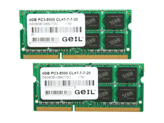 GeIL 8GB (2 x 4GB) 204-Pin DDR3 SO-DIMM DDR3 1066 (PC3 8500) Laptop Memory Model GS38GB1066C7DC