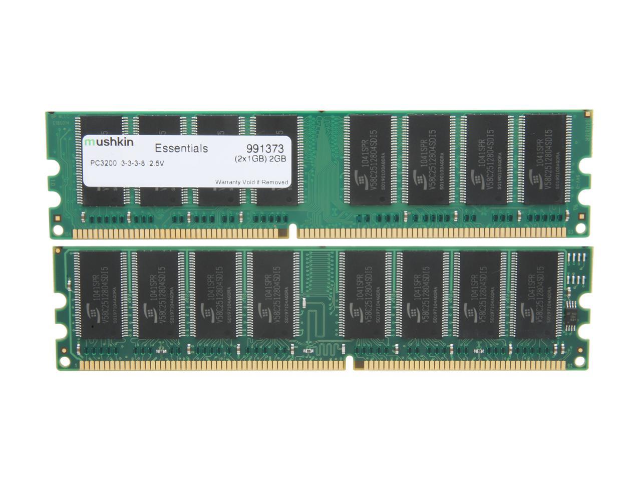 Mushkin Enhanced Essentials 2GB (2 x 1GB) DDR 400 (PC 3200) Dual Channel Kit Desktop Memory Model 991373