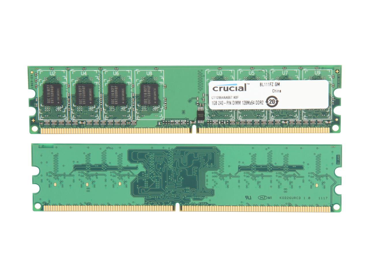 Crucial 2GB (2 x 1GB) 240-Pin DDR2 SDRAM DDR2 667 (PC2 5300) Dual Channel Kit Desktop Memory Model CT2KIT12864AA667