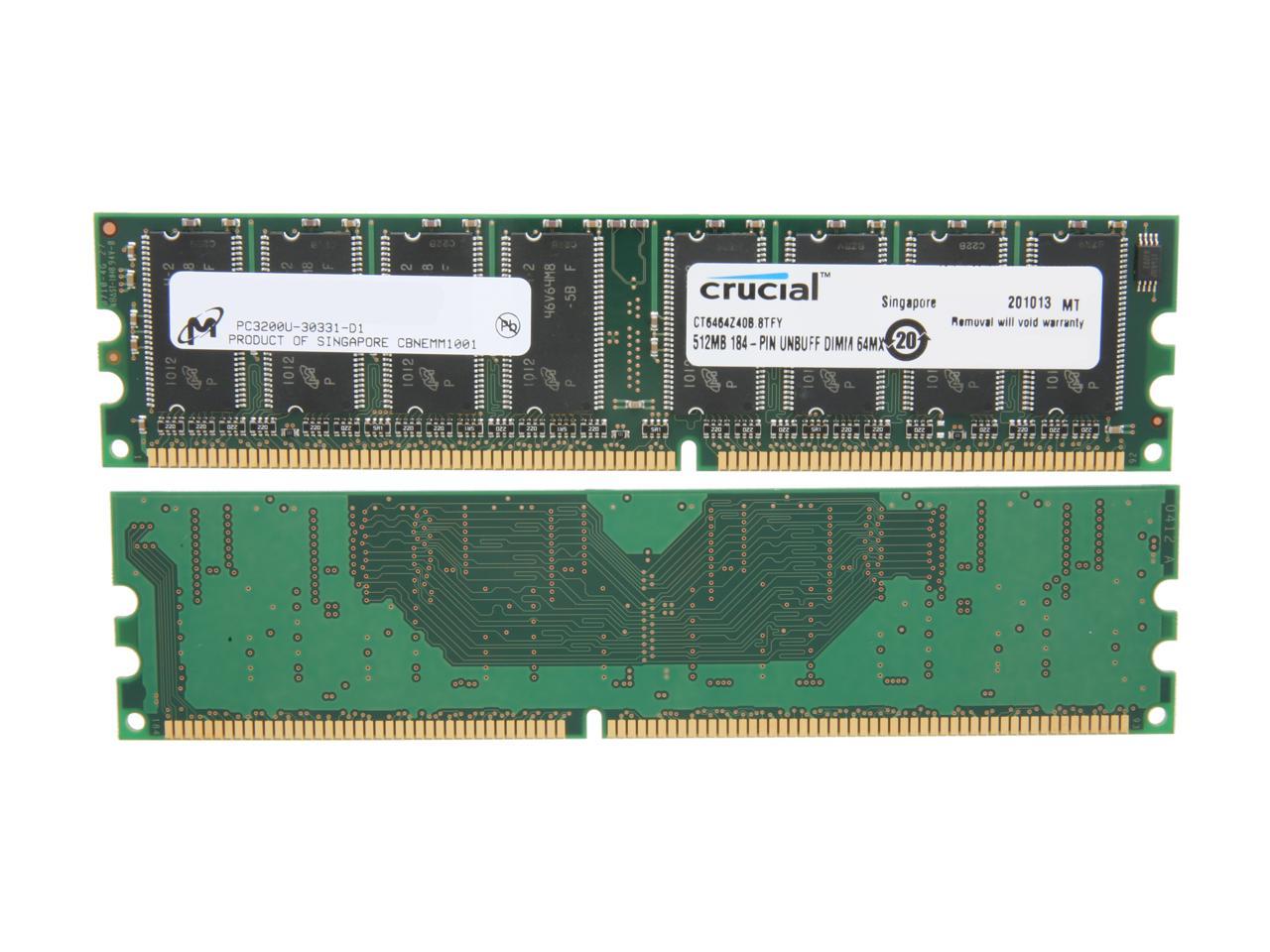 Crucial 1GB (2 x 512MB) 184-Pin DDR SDRAM DDR 400 (PC 3200) Desktop Memory Model CT2KIT6464Z40B
