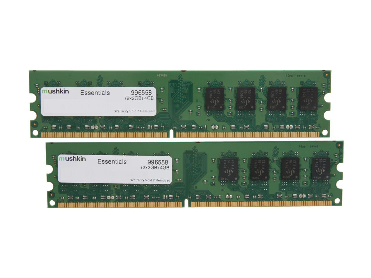 Mushkin Enhanced Essentials 4GB (2 x 2GB) DDR2 800 (PC2 6400) Dual Channel Kit Desktop Memory Model 996558