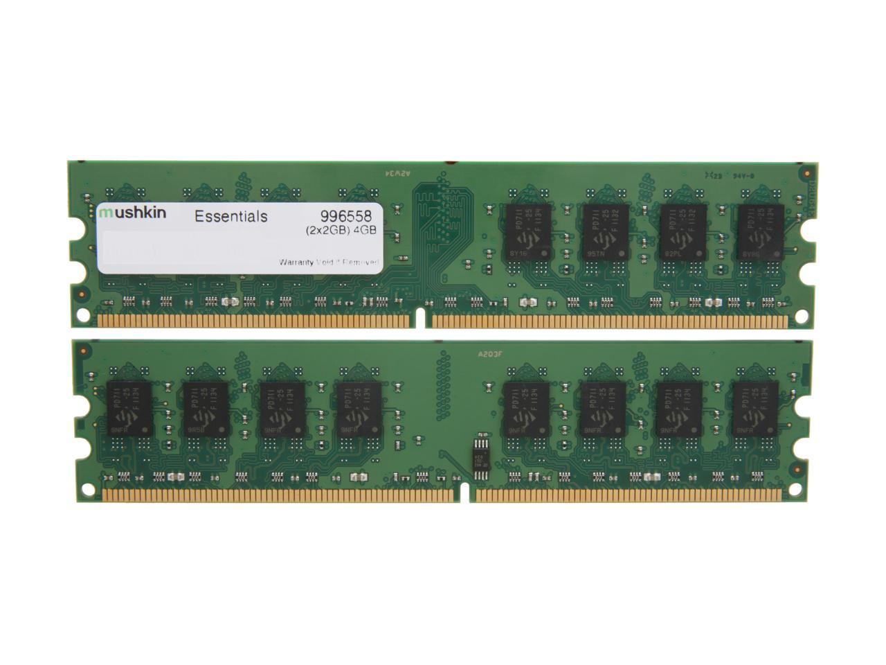 Mushkin Enhanced Essentials 4GB (2 x 2GB) DDR2 800 (PC2 6400) Dual Channel Kit Desktop Memory Model 996558