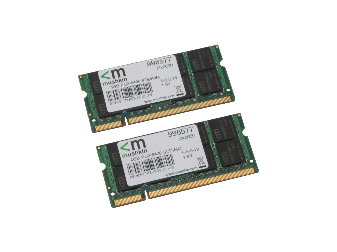Mushkin Enhanced Essentials 4GB (2 x 2GB) 200-Pin DDR2 SO-DIMM DDR2 800 (PC2 6400) Dual Channel Kit Laptop Memory Model 996577