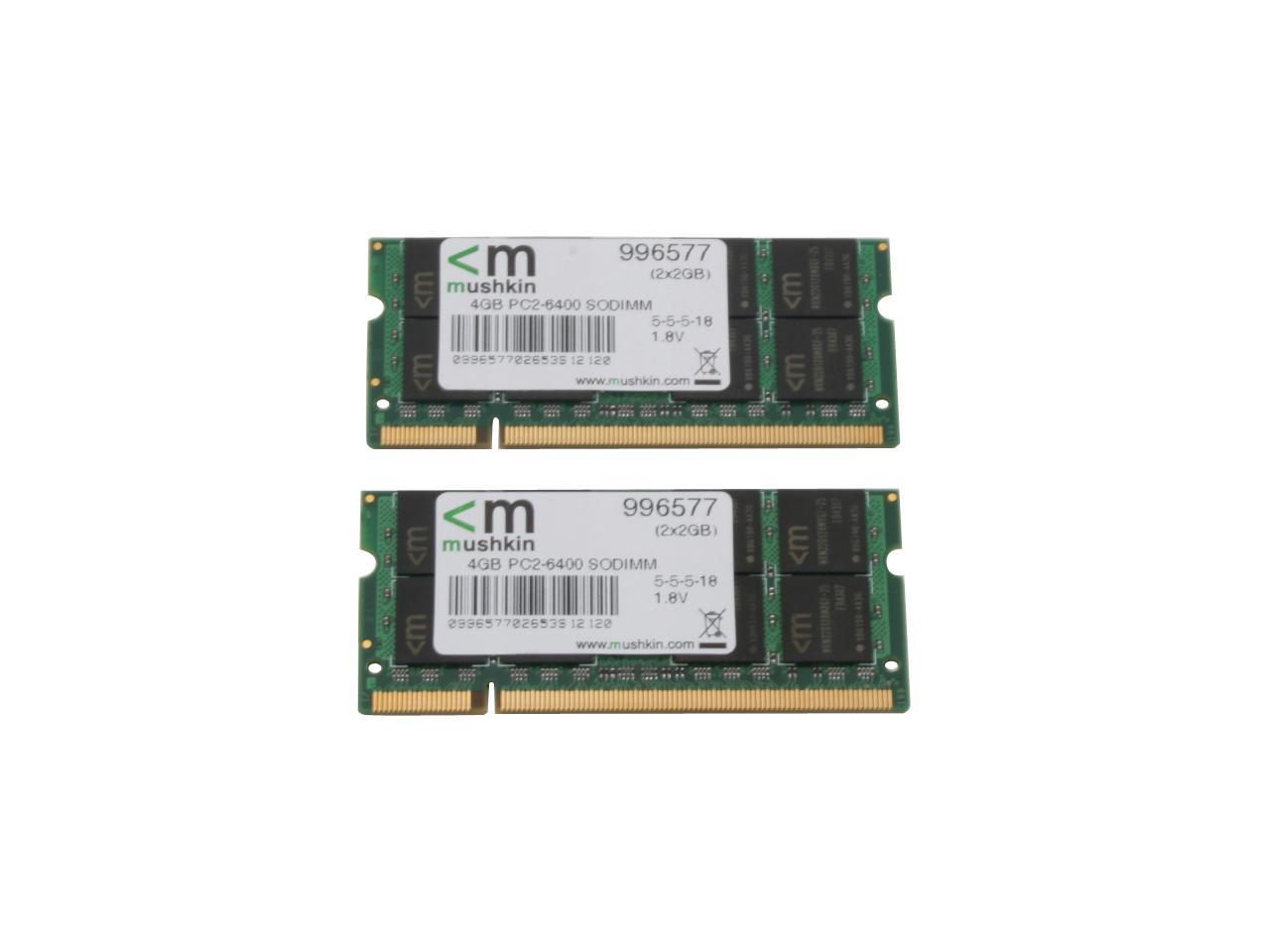 Mushkin Enhanced Essentials 4GB (2 x 2GB) 200-Pin DDR2 SO-DIMM DDR2 800 (PC2 6400) Dual Channel Kit Laptop Memory Model 996577