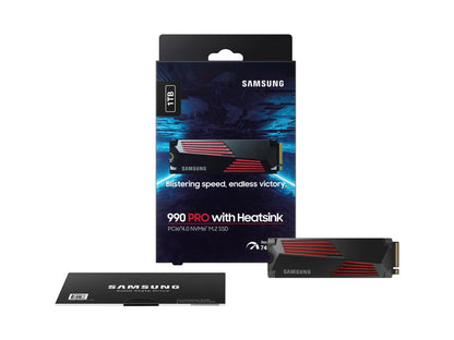 SAMSUNG 990 PRO w/ Heatsink Normal Package M.2 2280 1TB PCI-Express Gen 4.0 x4, NVMe 2.0 V7 V-NAND 3bit MLC Internal Solid State Drive (SSD) MZ-V9P1T0CW
