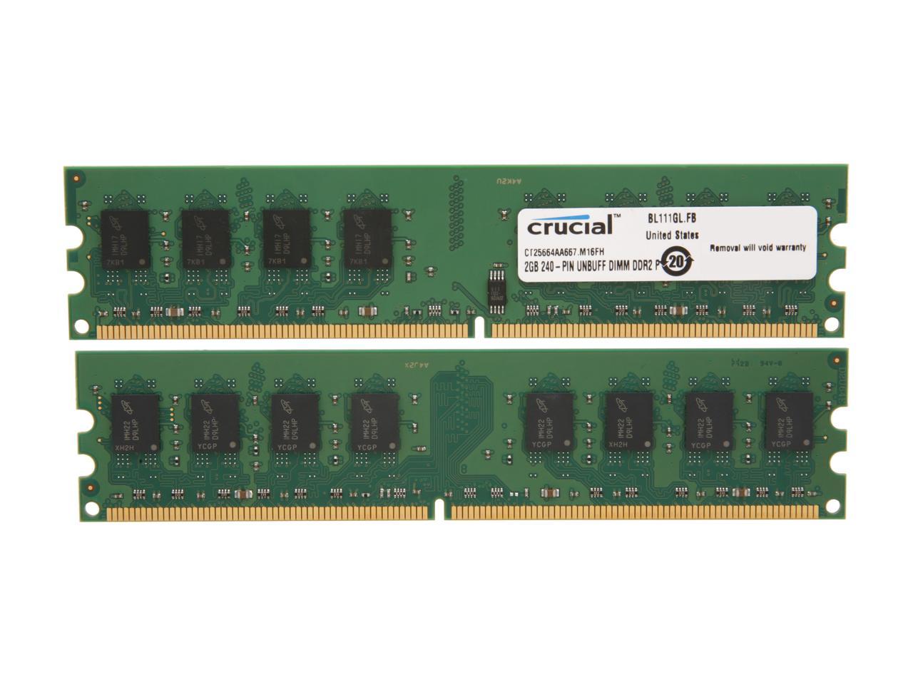 Crucial 4GB (2 x 2GB) 240-Pin DDR2 SDRAM DDR2 667 (PC2 5300) Dual Channel Kit Desktop Memory Model CT2KIT25664AA667