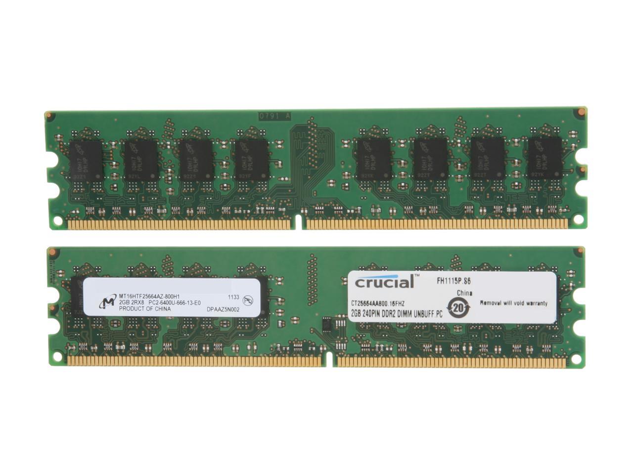 Crucial 4GB (2 x 2GB) 240-Pin DDR2 SDRAM DDR2 800 (PC2 6400) Dual Channel Kit Desktop Memory Model CT2KIT25664AA800