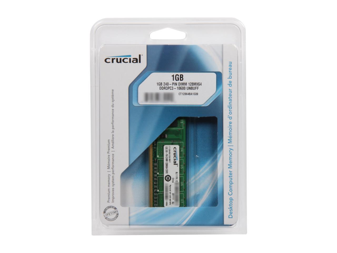 Crucial 1GB 240-Pin DDR3 SDRAM DDR3 1333 (PC3 10600) Desktop Memory Model CT12864BA1339