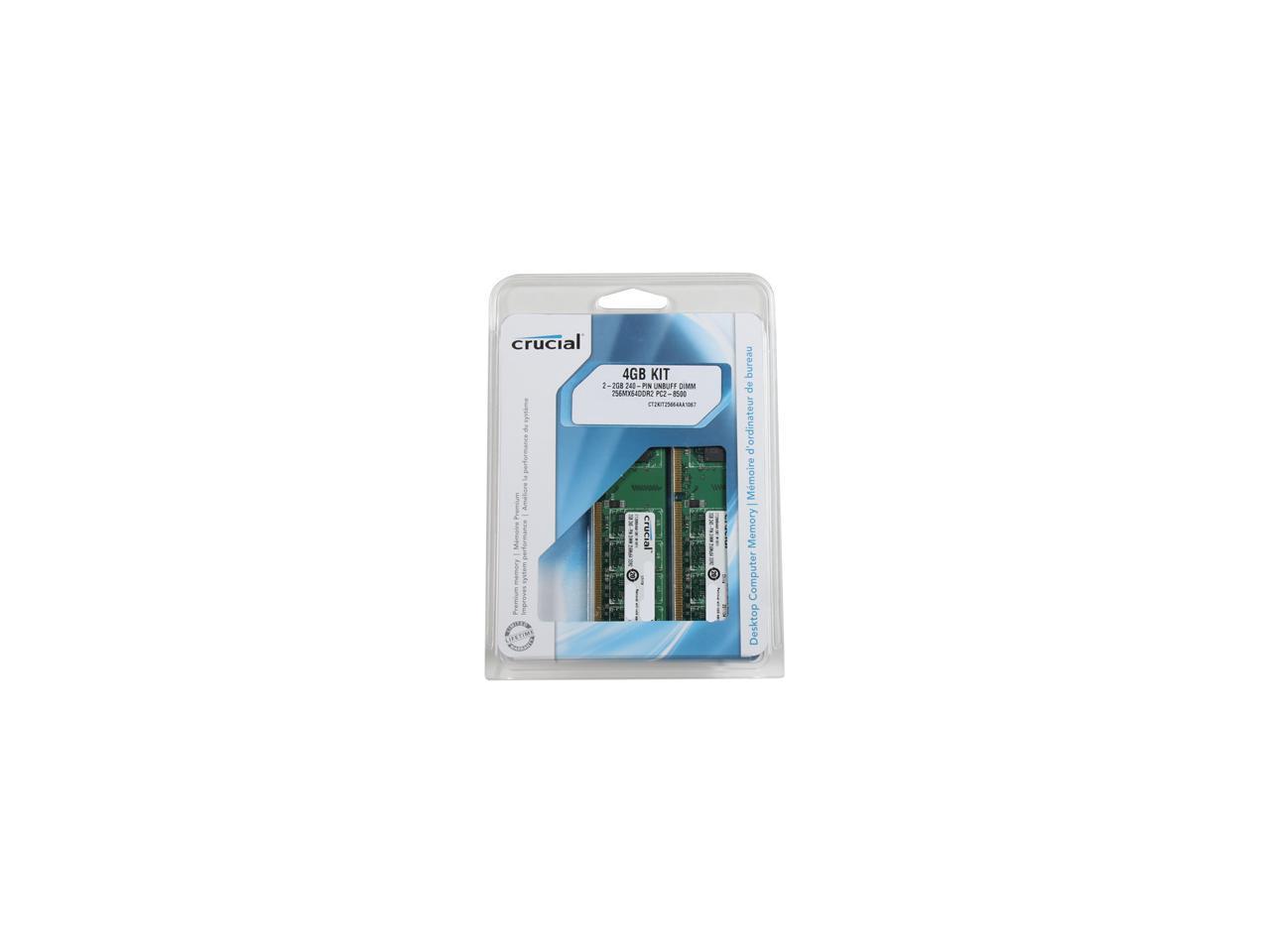 Crucial 4GB (2 x 2GB) 240-Pin DDR2 SDRAM DDR2 1066 (PC2 8500) Micron Chipset Dual Channel Kit Desktop Memory Model CT2KIT25664AA1067