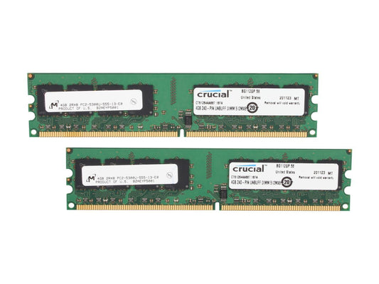 Crucial 8GB (2 x 4GB) 240-Pin DDR2 SDRAM DDR2 667 (PC2 5300) Desktop Memory Model CT2KIT51264AA667