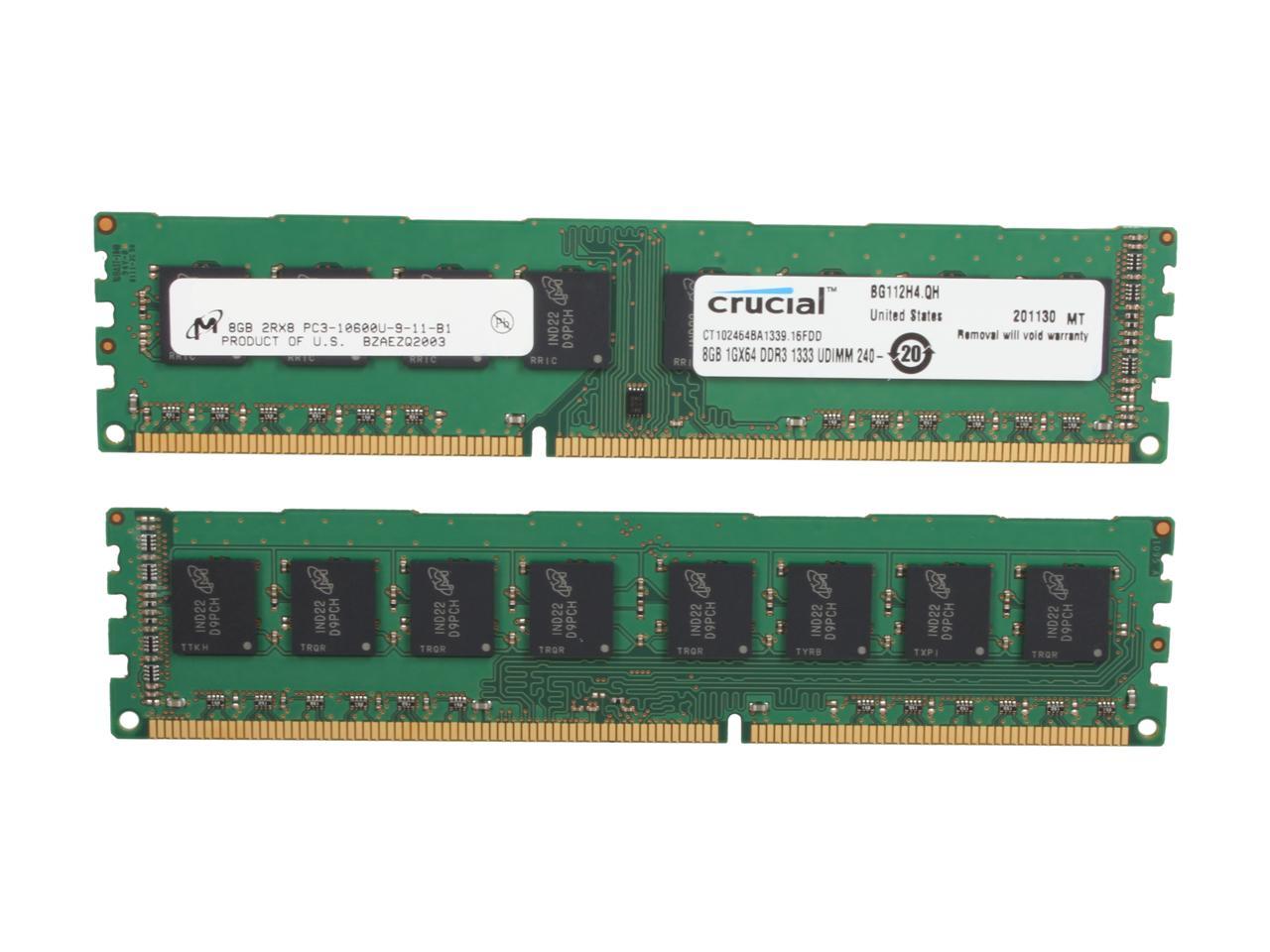 Crucial 16GB (2 x 8GB) 240-Pin DDR3 SDRAM DDR3 1333 (PC3 10600) Major Brand Chipset Desktop Memory Model CT2KIT102464BA1339