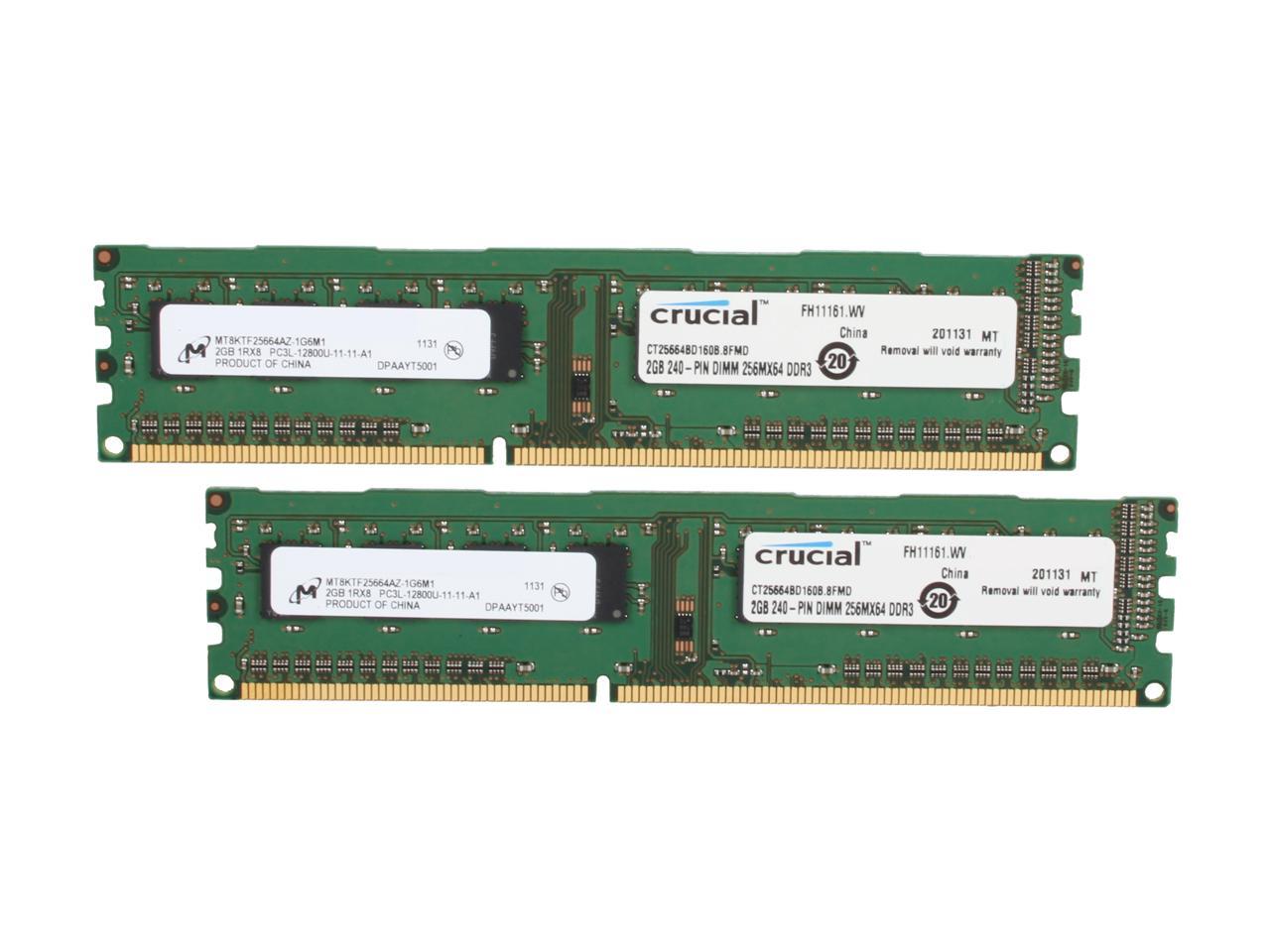Crucial 4GB (2 x 2GB) 240-Pin DDR3 SDRAM DDR3L 1600 (PC3L 12800) Desktop Memory Model CT2KIT25664BD160B
