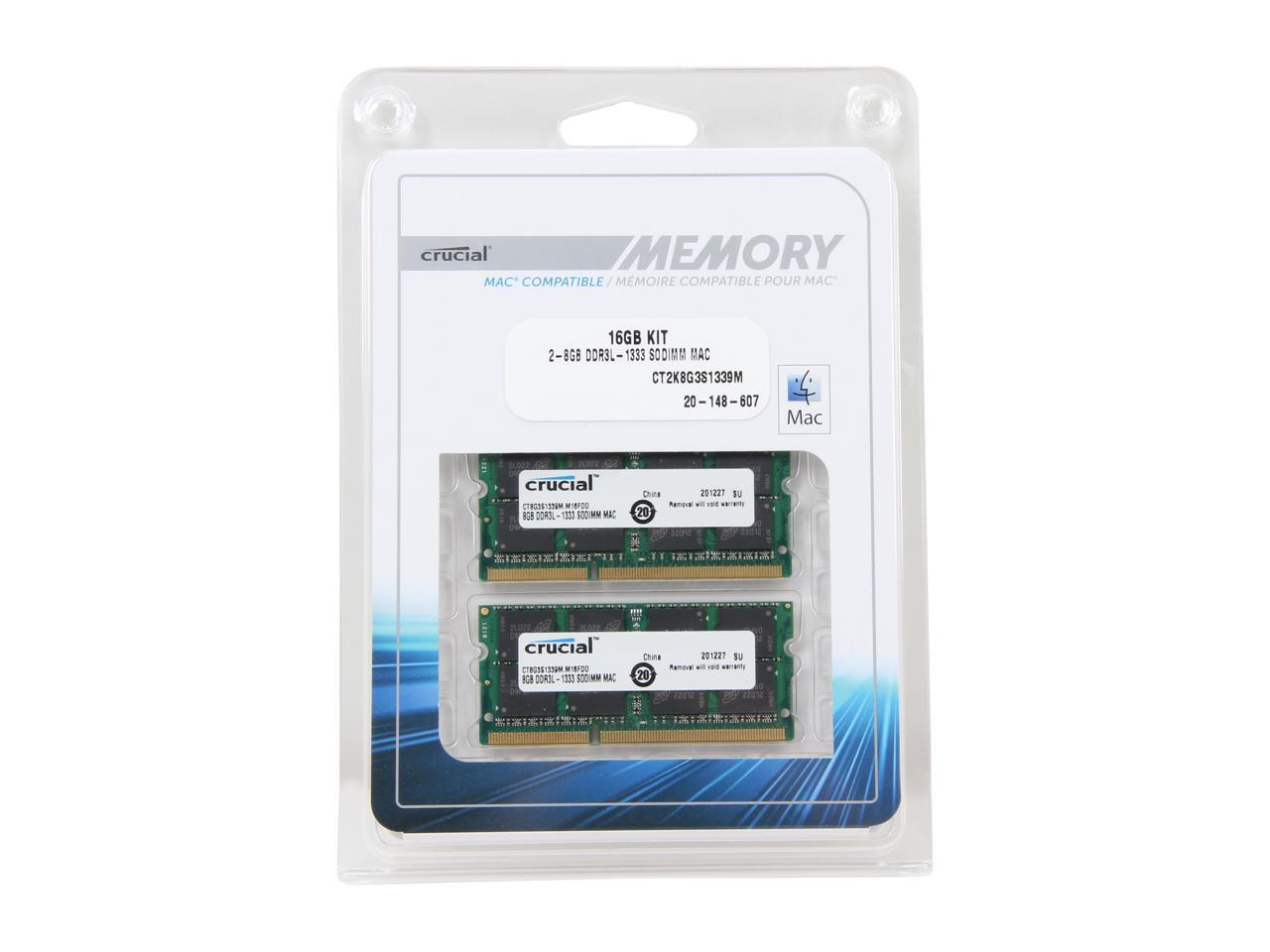 Crucial 16GB (2 x 8GB) DDR3 1333 (PC3 10600) Unbuffered Memory for Mac Model CT2K8G3S1339M