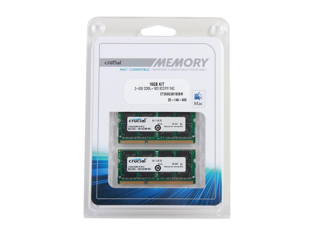 Crucial 16GB (2 x 8GB) DDR3 1600 (PC3 12800) Unbuffered Memory for Mac Model CT2K8G3S160BM