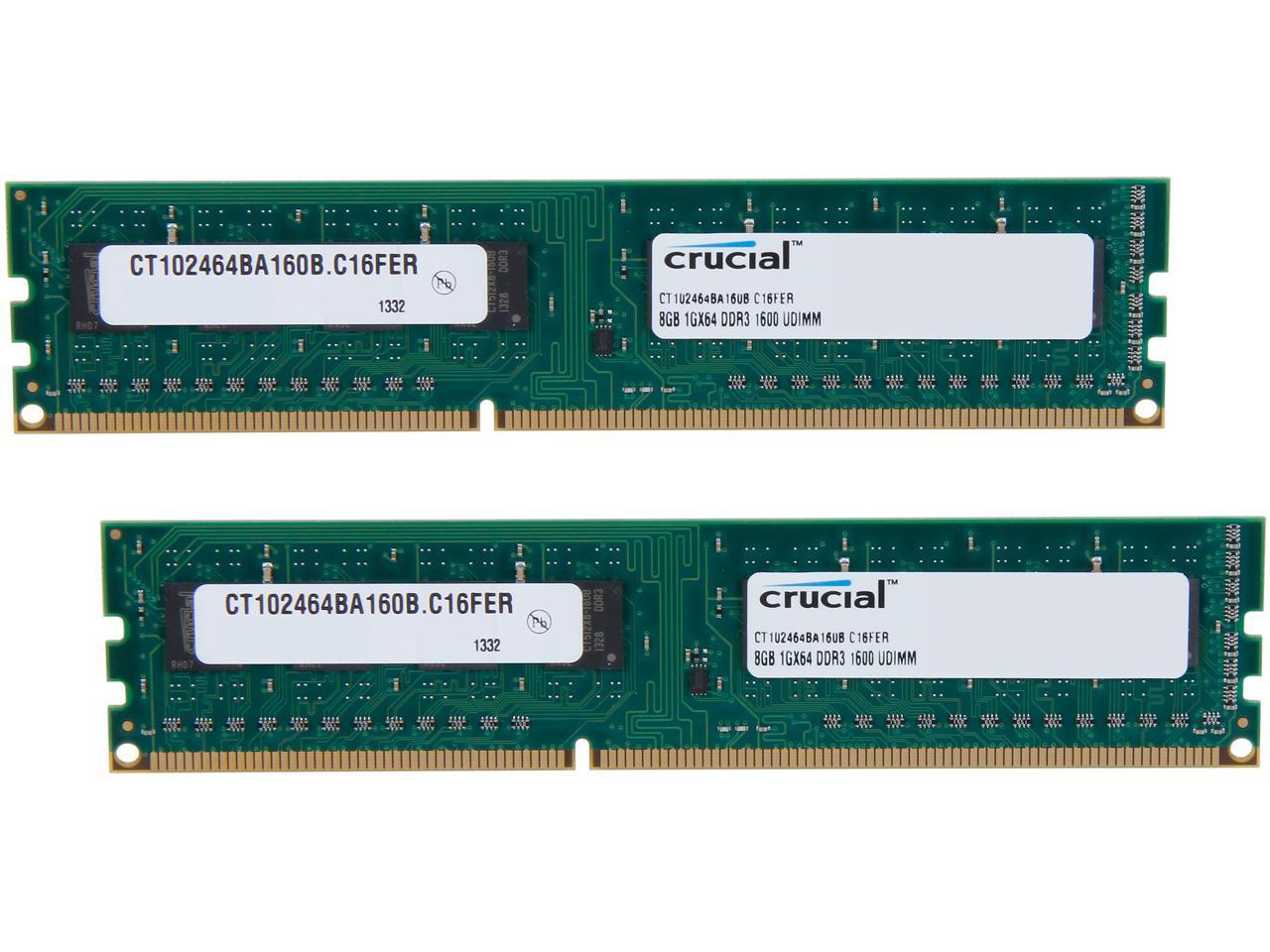 Crucial 16GB (2 x 8GB) 240-Pin DDR3 SDRAM DDR3 1600 (PC3 12800) Desktop Memory Model CT2KIT102464BA160B