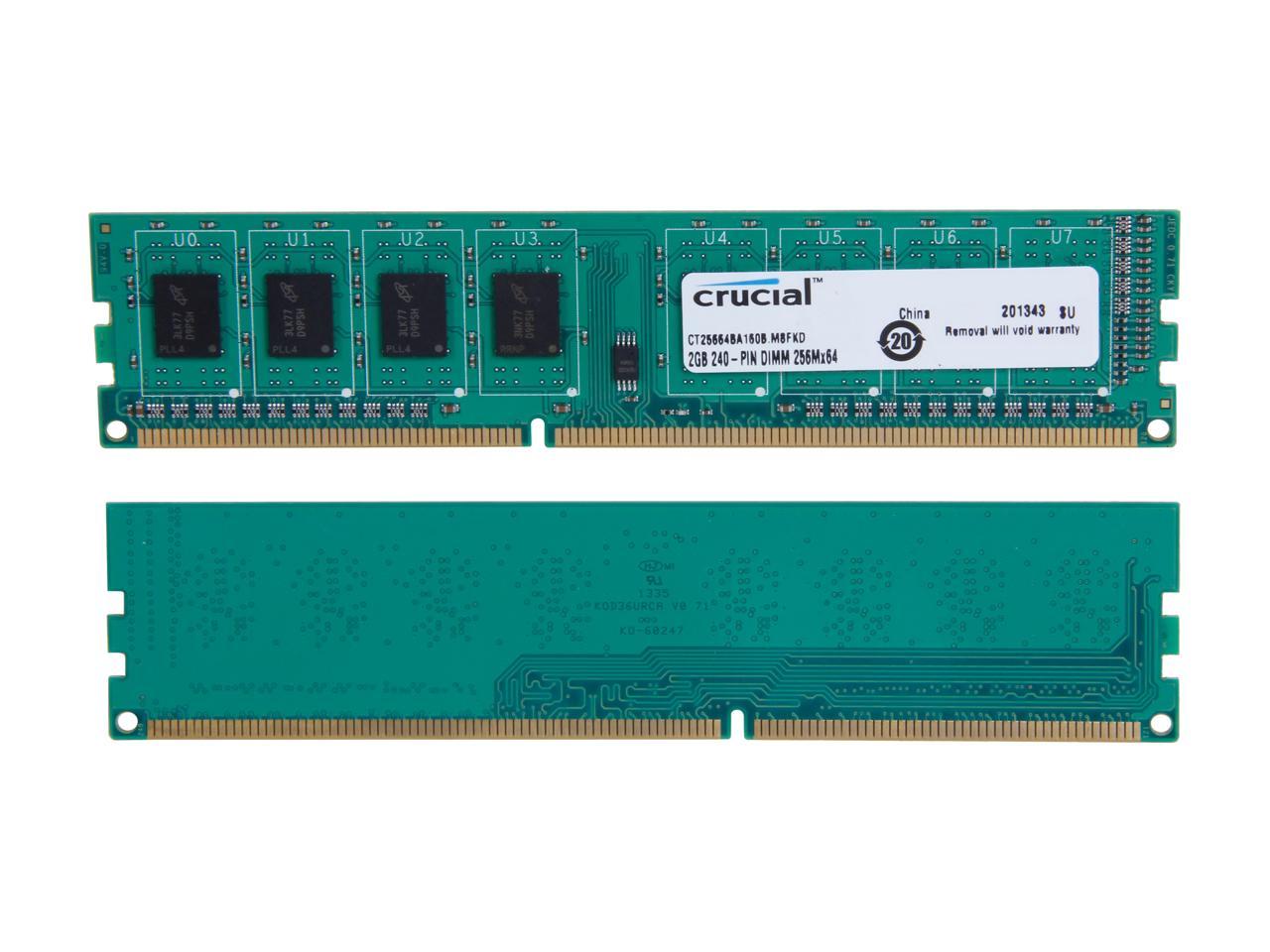 Crucial 4GB (2 x 2GB) 240-Pin DDR3 SDRAM DDR3 1600 (PC3 12800) Major Brand Chipset Desktop Memory Model CT2KIT25664BA160B