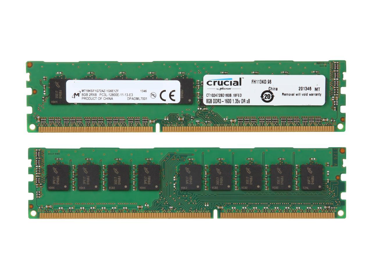 Crucial 16GB (2 x 8GB) 240-Pin DDR3 SDRAM ECC Unbuffered DDR3L 1600 (PC3L 12800) Server Memory Model CT2KIT102472BD160B