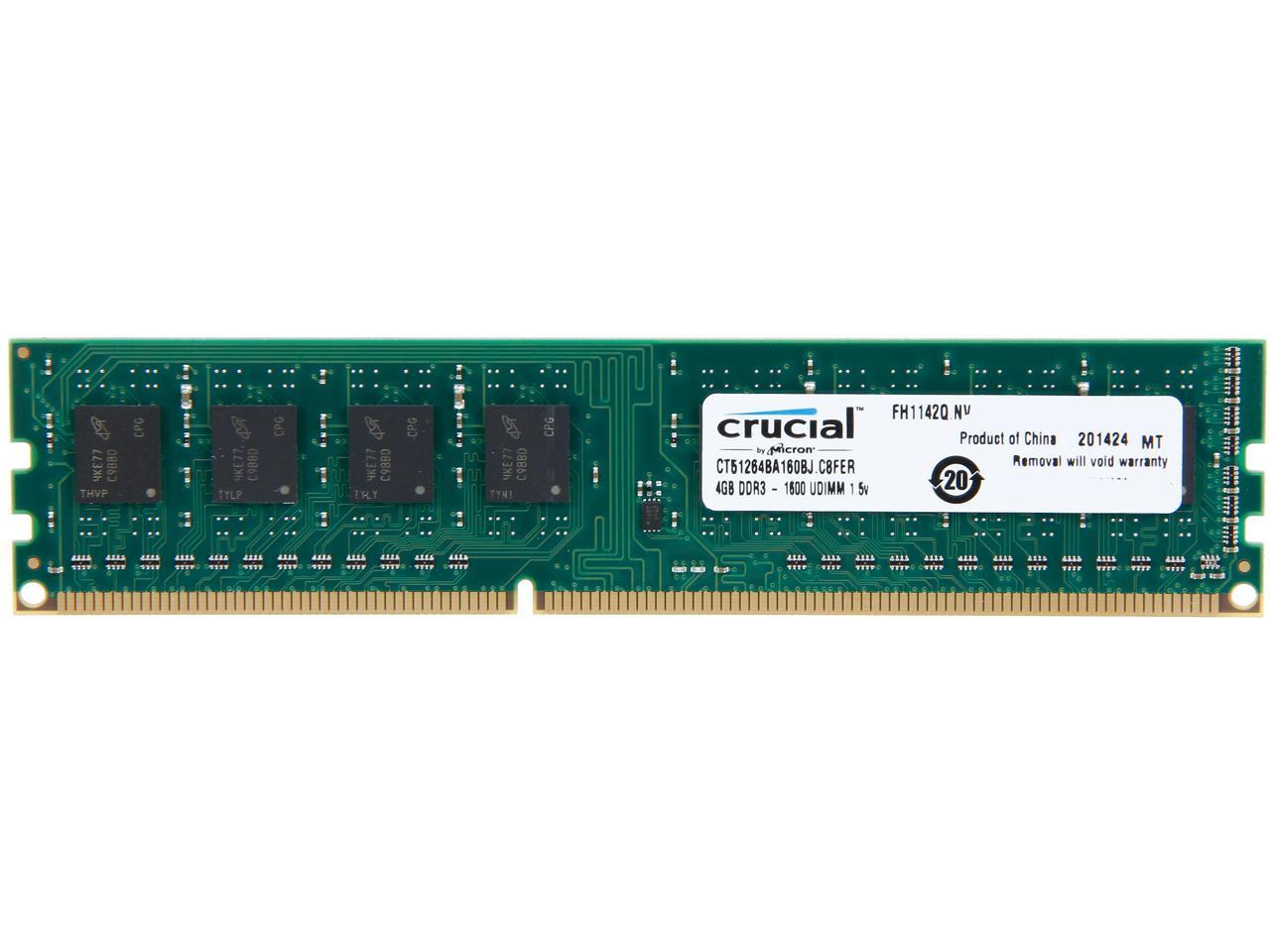 Crucial 4GB 240-Pin DDR3 SDRAM DDR3 1600 (PC3 12800) Desktop Memory Model CT51264BA160BJ