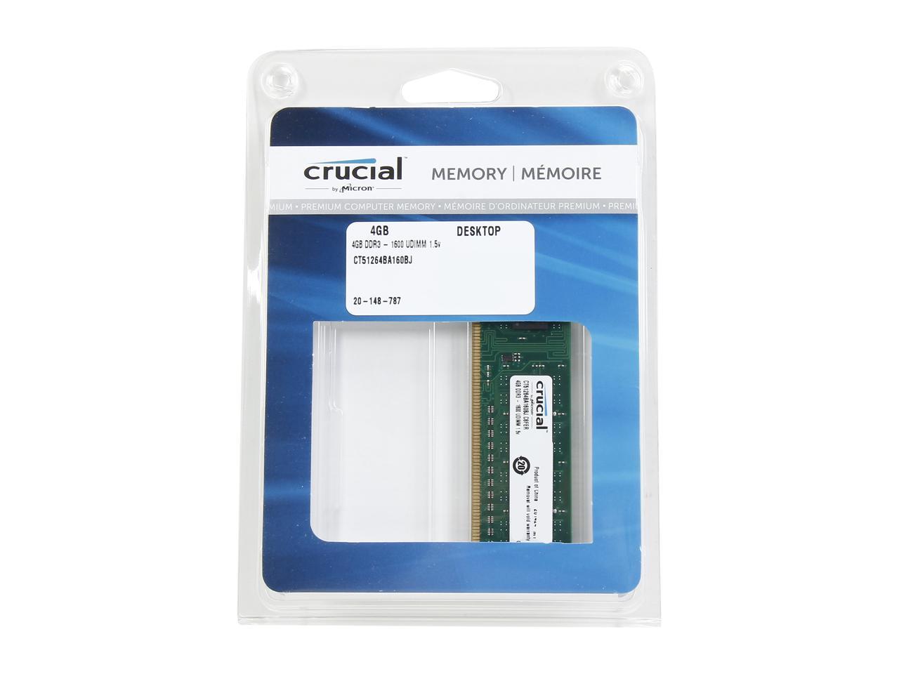 Crucial 4GB 240-Pin DDR3 SDRAM DDR3 1600 (PC3 12800) Desktop Memory Model CT51264BA160BJ