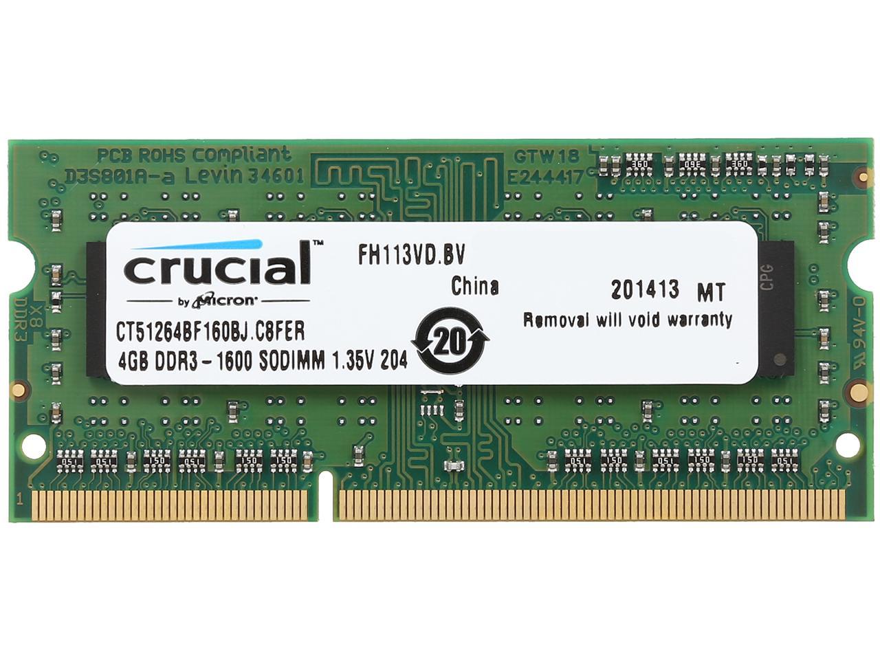 Crucial 4GB 204-Pin DDR3 SO-DIMM DDR3L 1600 (PC3L 12800) Laptop Memory Model CT51264BF160BJ