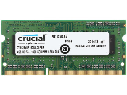Crucial 4GB 204-Pin DDR3 SO-DIMM DDR3L 1600 (PC3L 12800) Laptop Memory Model CT51264BF160BJ