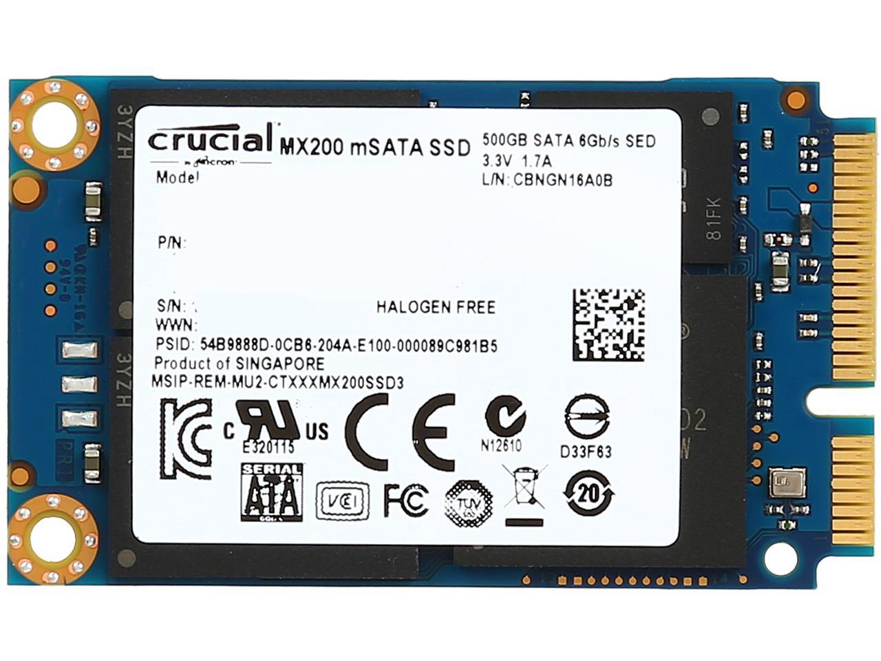 Crucial MX200 mSATA 500GB SATA 6Gbps (SATA III) Micron 16nm MLC NAND Internal Solid State Drive (SSD) CT500MX200SSD3