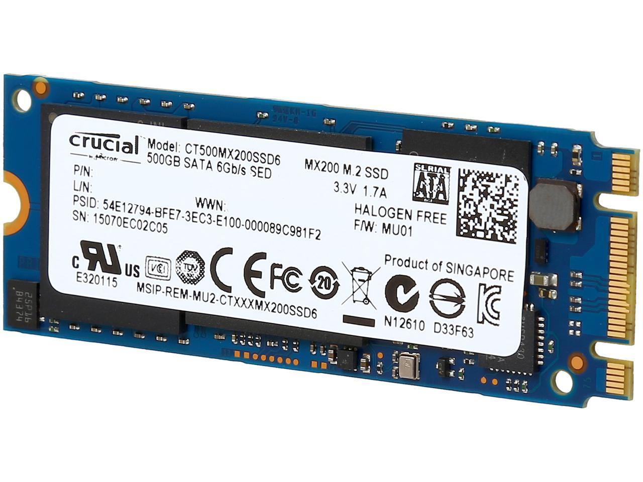Crucial MX200 M.2 Type 2260DS (Double Sided) 500GB SATA 6Gbps (SATA III) Micron 16nm MLC NAND Internal Solid State Drive (SSD) CT500MX200SSD6