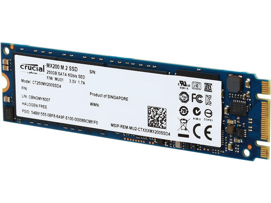 Crucial MX200 M.2 Type 2280SS (Single Sided) 250GB SATA 6Gbps (SATA III) Micron 16nm MLC NAND Internal Solid State Drive (SSD) CT250MX200SSD4