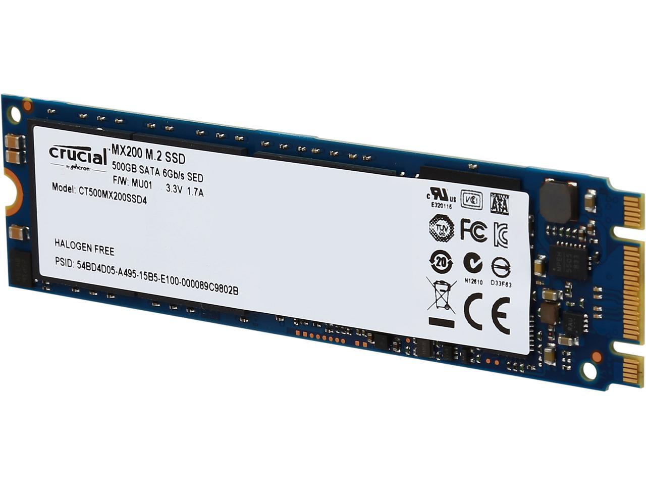 Crucial MX200 M.2 Type 2280SS (Single Sided) 500GB SATA 6Gbps (SATA III) Micron 16nm MLC NAND Internal Solid State Drive (SSD) CT500MX200SSD4