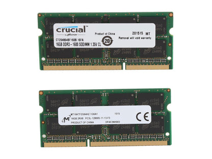 Crucial 32GB (2 x 16GB) 204-Pin DDR3 SO-DIMM DDR3L 1600 (PC3L 12800) Laptop Memory Model CT2KIT204864BF160B